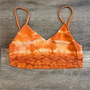 Daughters of Culture Vibrant Orange Tie-Dye Sports Bra with Lace Trim EUC OS